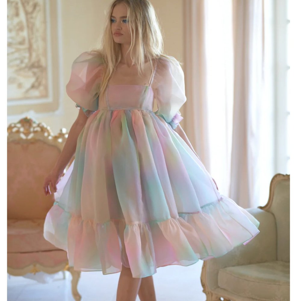 Selkie The Rainbow French Puff Midi Dress - Picture 3 of 12